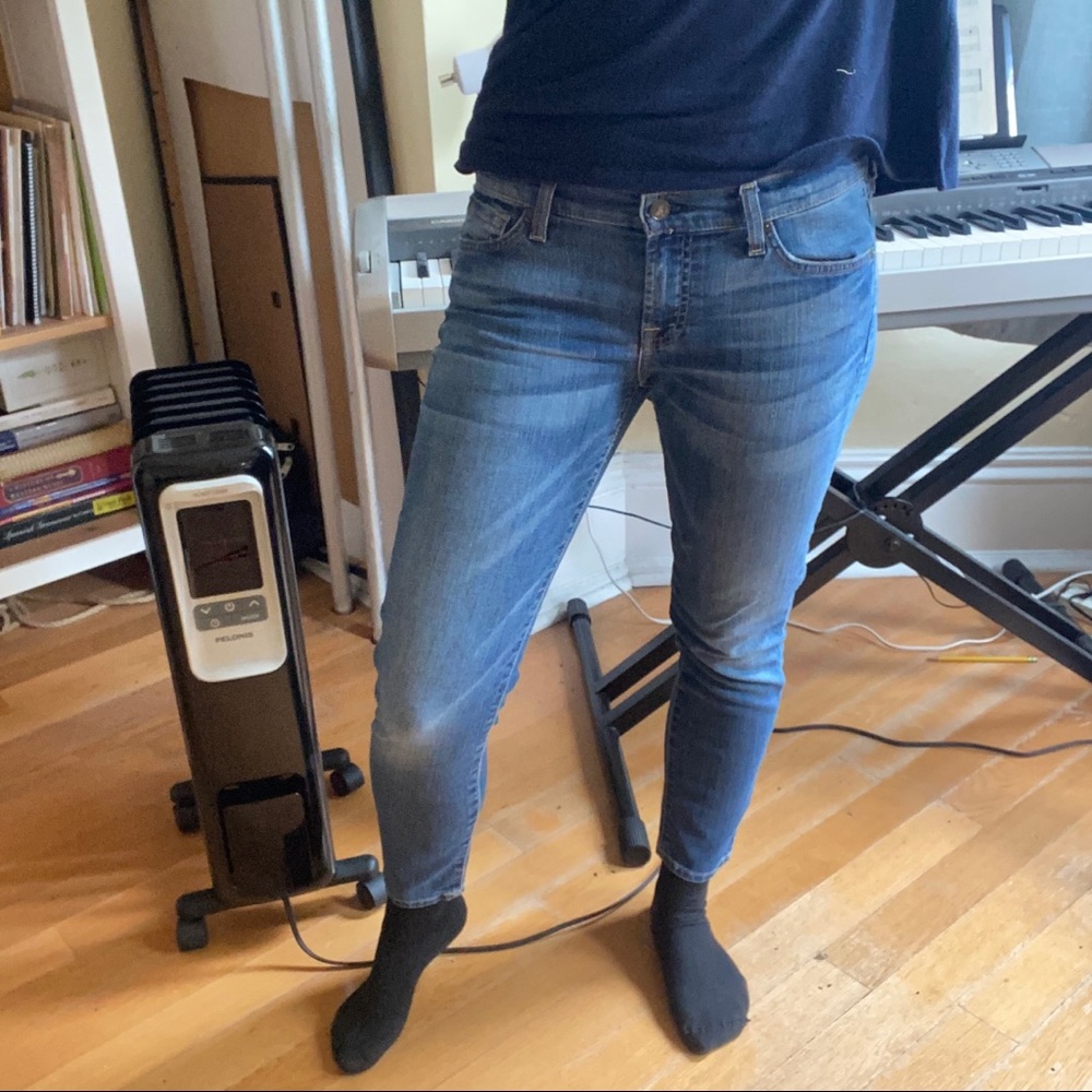 Ultra low rise, “Cropped Gwenevere” Skinny jeans